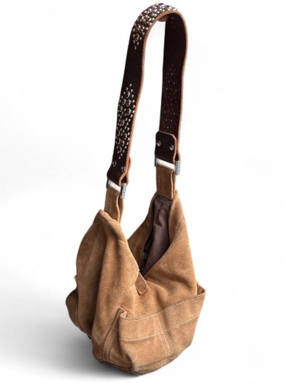 Tylie Malibu Bag Classic Utility Tan Suede Leather w/ Stud & Crystal Accents